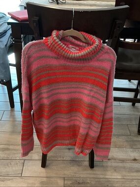 Vogue Pink & Red Striped Cowl Neck Sweater